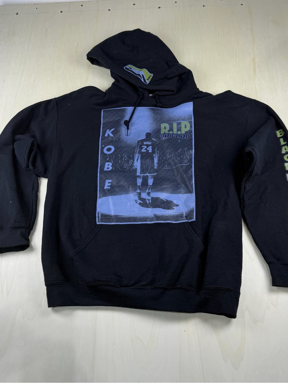 Gildan Black Kobe RIP Graphic Hoodie with Green Accents